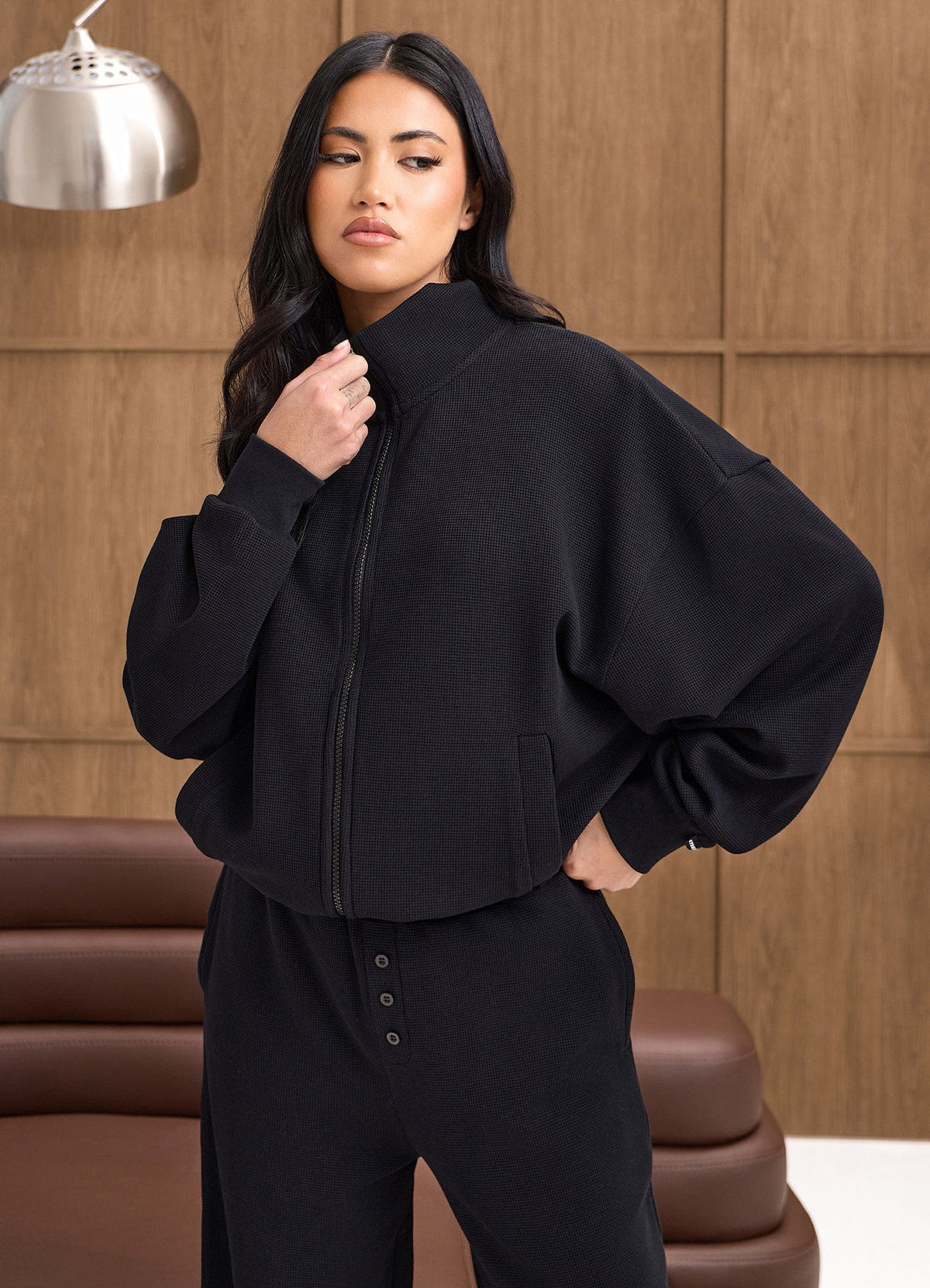 Gym King Waffle Full Zip Funnel - Black