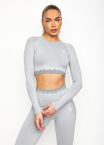 Gym King Seamless Results Long Sleeve Crop Tee - Ice Melange thumbnail
