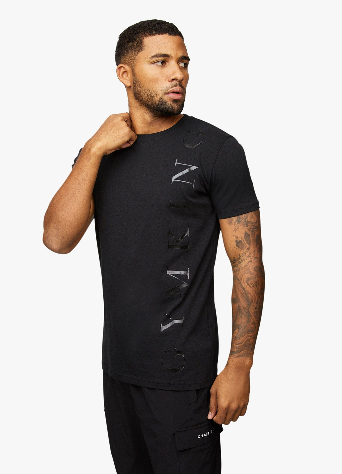 Gym King T-shirt met tekstlogo - Zwart/Zwart